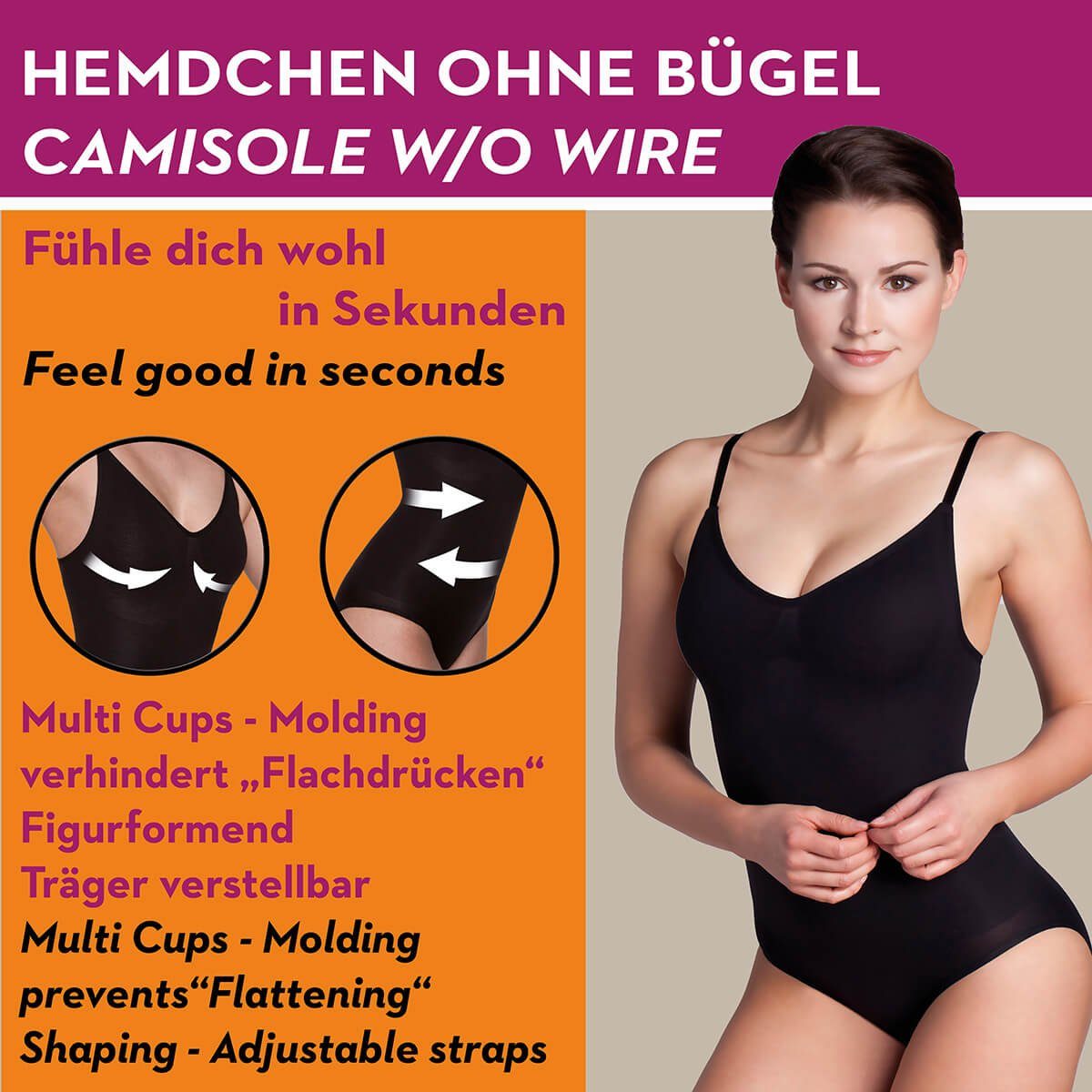 Miss Perfect Shapinghemd 36630 figurformendes und nahtloses Unterhemd mit Multi-Cups ohne Bügel