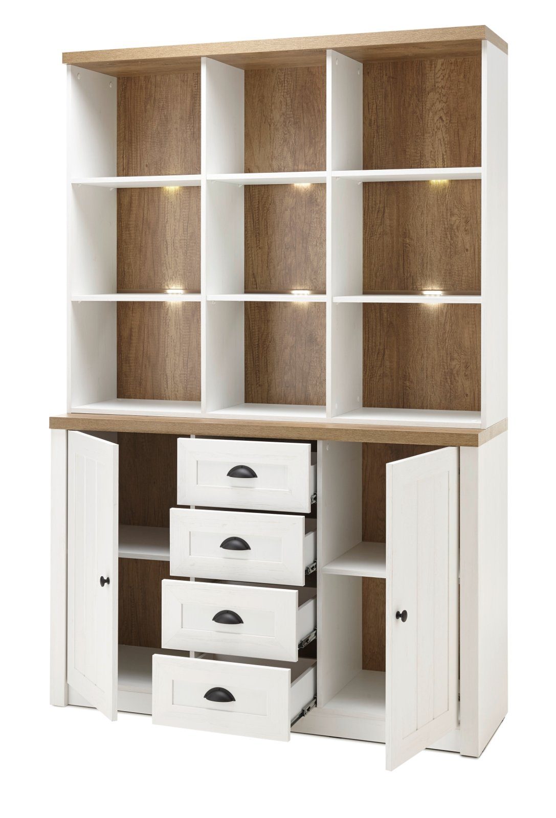 Furn.Design Buffet Seyne (Buffetschrank in Pinie weiß und Eiche hell, 130 x 198 cm) moderner Landhaus-Look, viel Stauraum