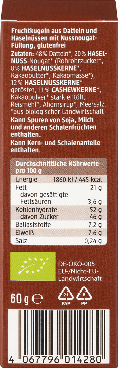 Bliss Balls, Nuss-Nougatfüllung, 60 g