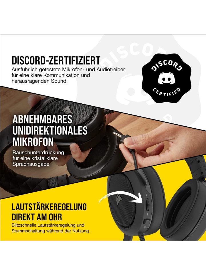 Corsair Corsair HS50 Pro Stereo Gaming Headset (Anpassbare Memory-Schaumstoff in Schwarz günstig kaufen onesize