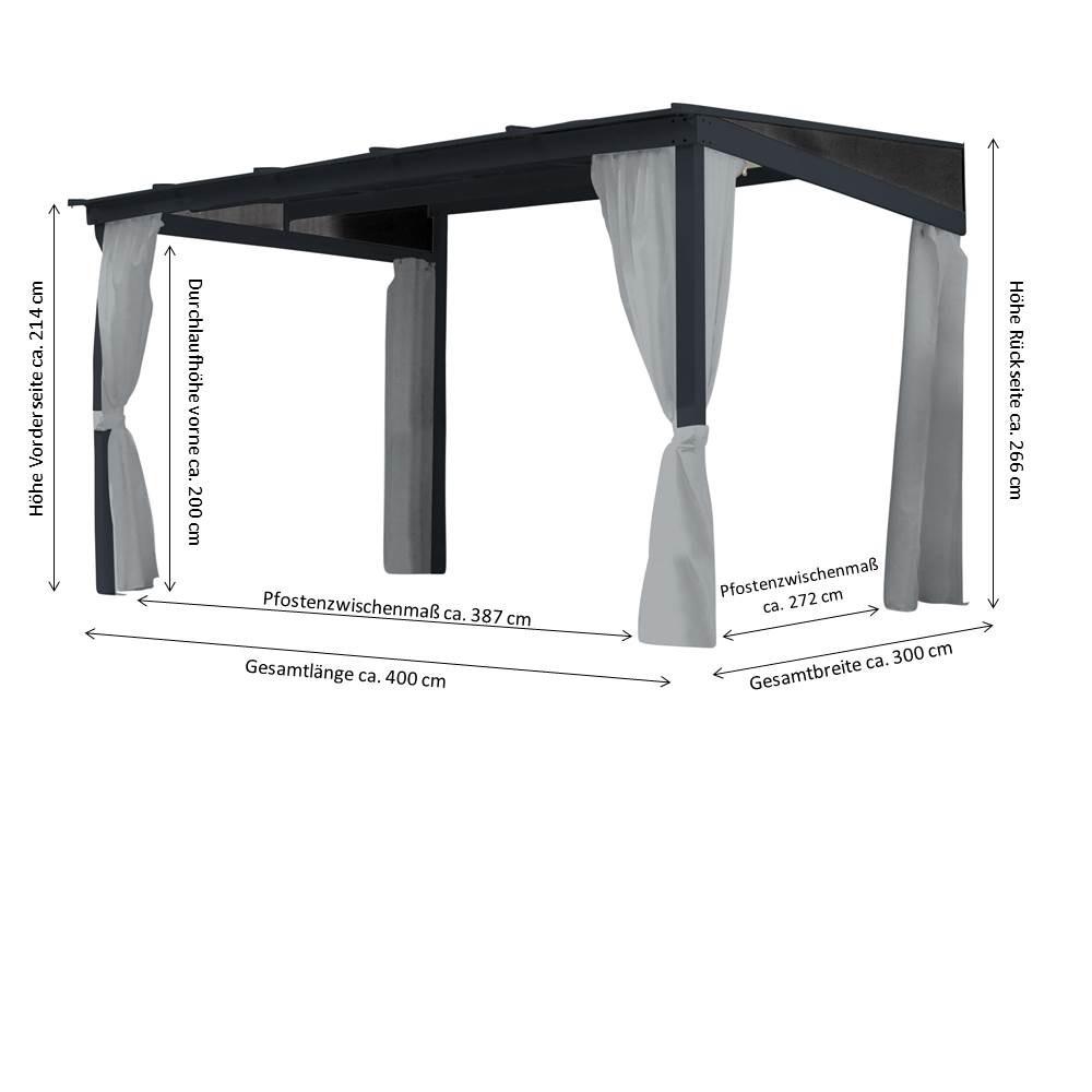 LECO Terrassenüberdachung Melanie mit Seitenteile - ca. 400 x 300 x 266 cm, Anthrazit