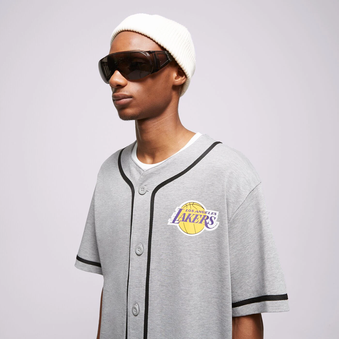 NEW ERA T-SHIRT NBA BASEBALL JERSEY BULLS LOS ANGELES LAKERS Grau