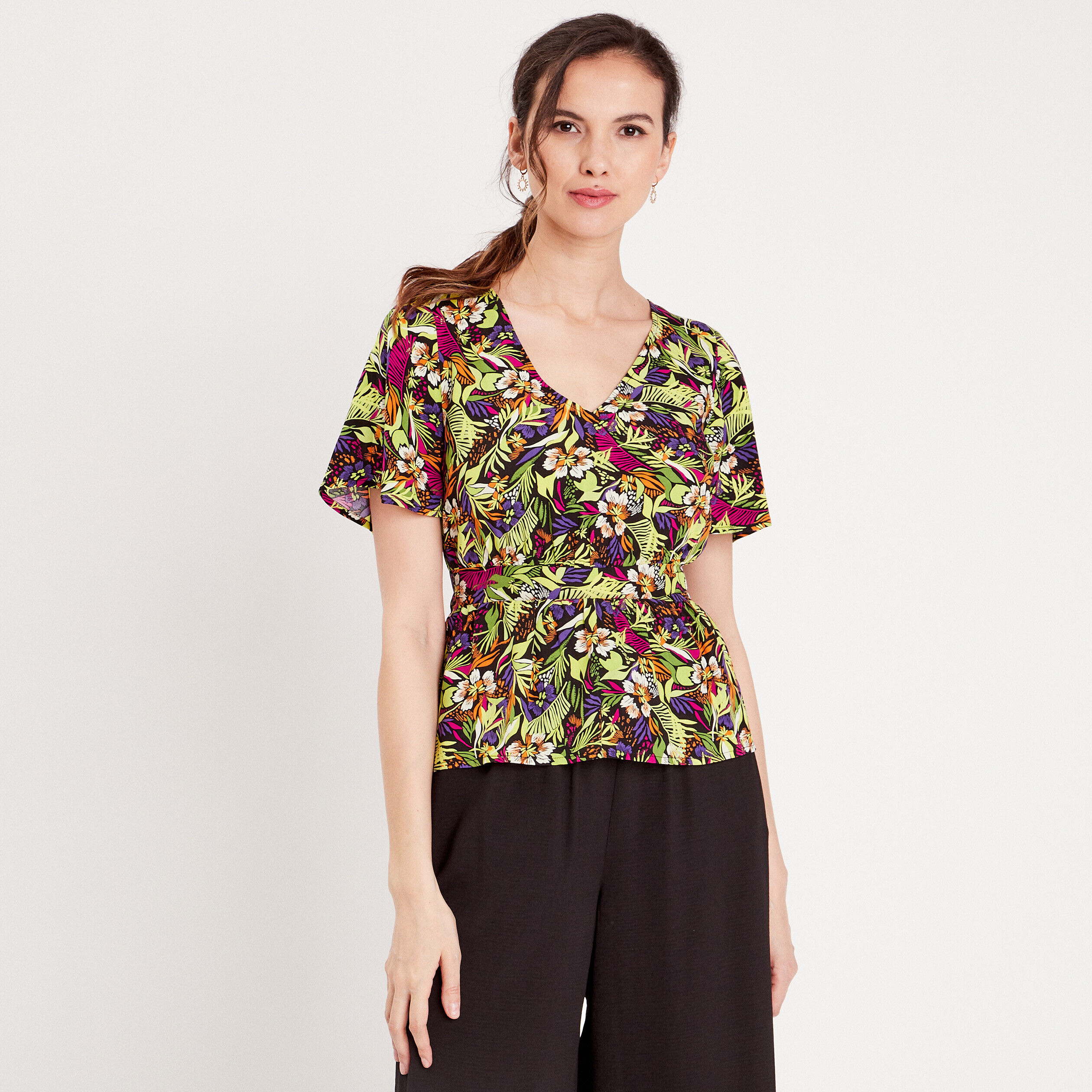 Blouse avec manches courtes noir femme | Cache Cache