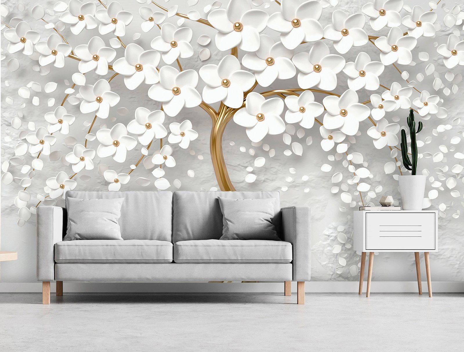 Consalnet Vliestapete 3D Baum mit Blumen, botanisch, abstrakt, modern, fototapete für Wohnzimmer oder Schlafzimmer