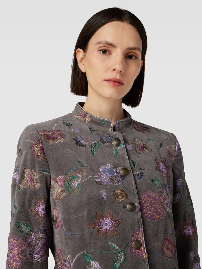 Blazer mit Stehkragen und floralem Stitching in anthrazit