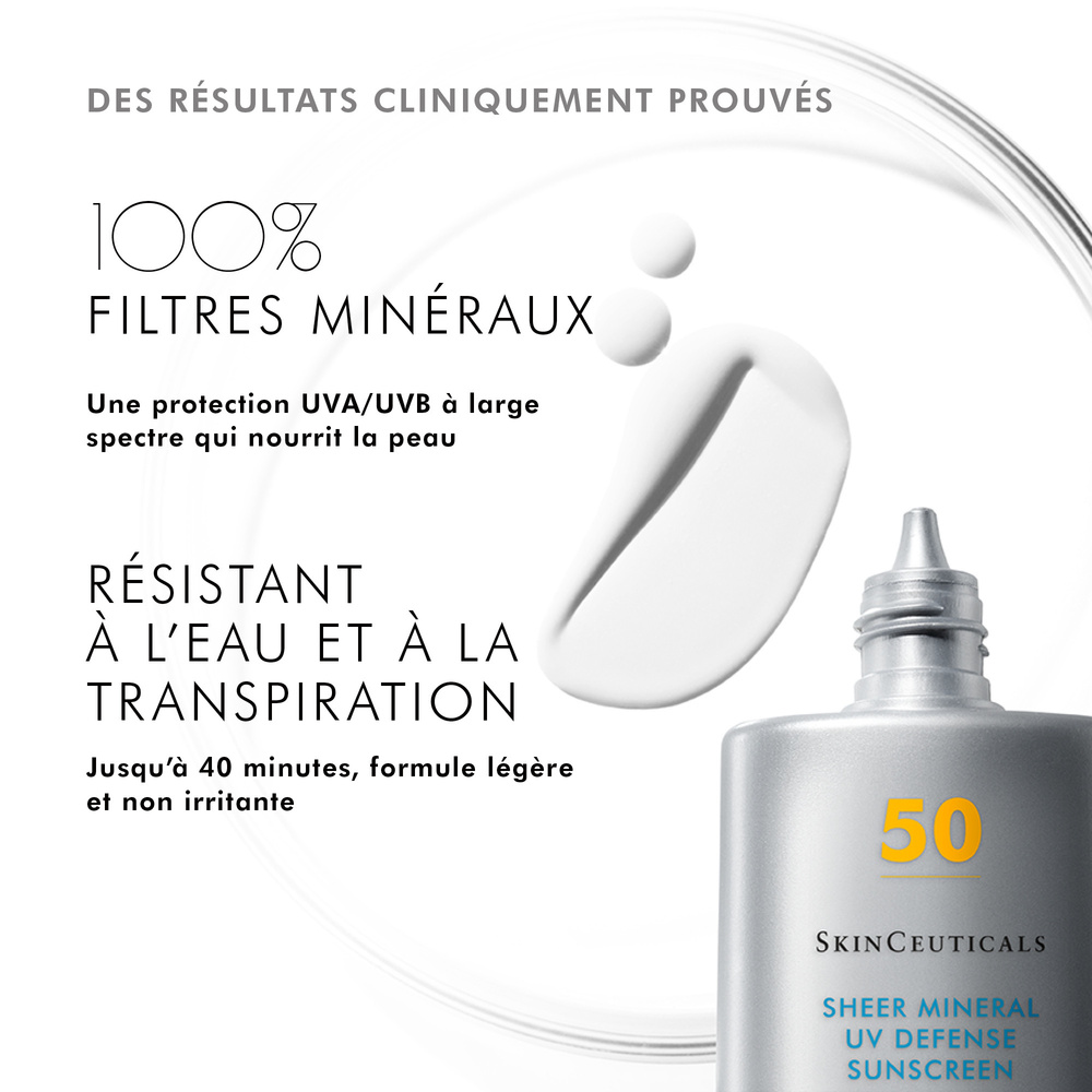 SkinCeuticals SHEER MINERAL UV DEFENSE SPF 50 Protection Solaire Visage Fini Mat TrèsHaute Protection Indice 50+