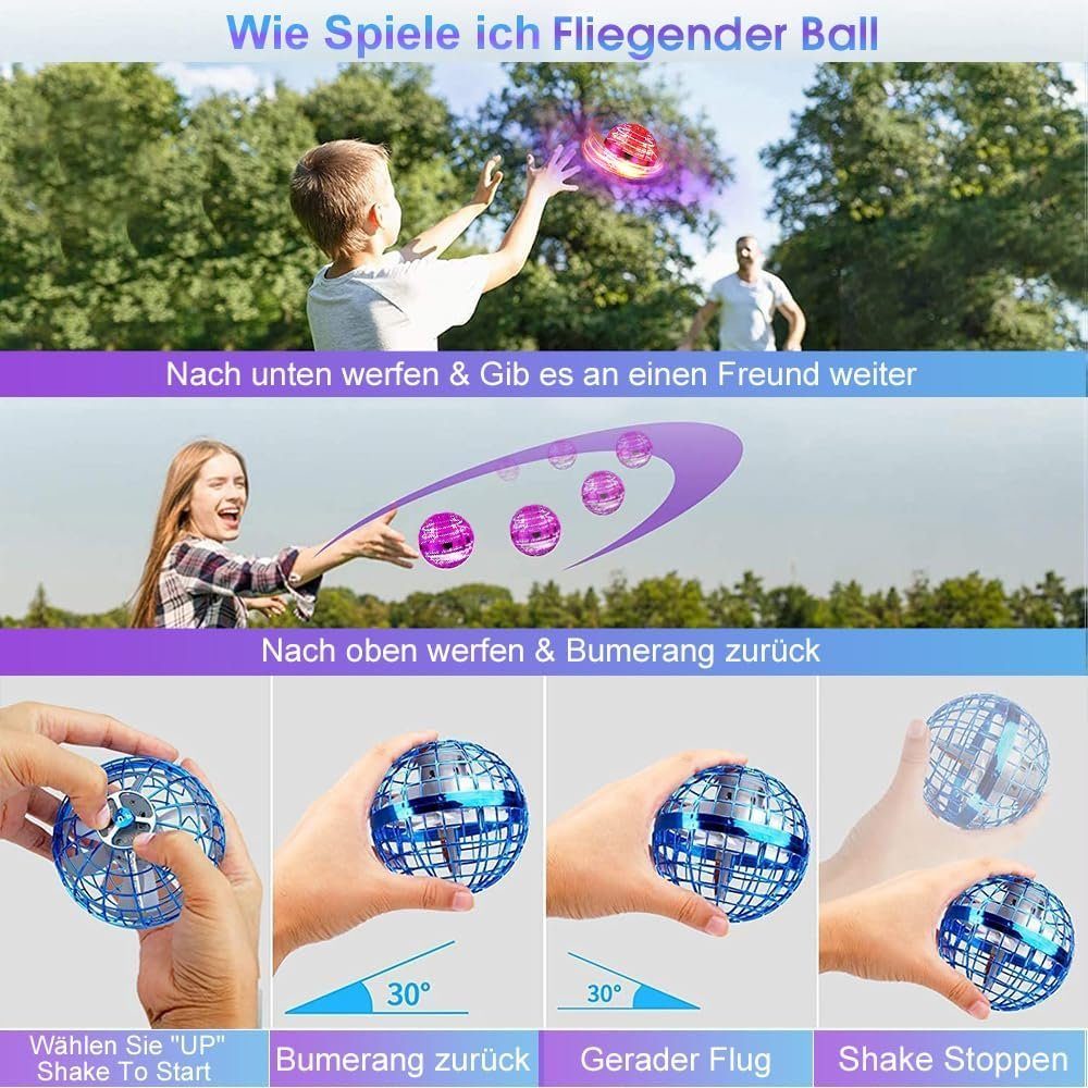 DTC GmbH Spielball Magic Spinner Ball RGB Licht Hover Fliegender Ball, Fliegender Ball für Kinder, Fly Spinning Ball