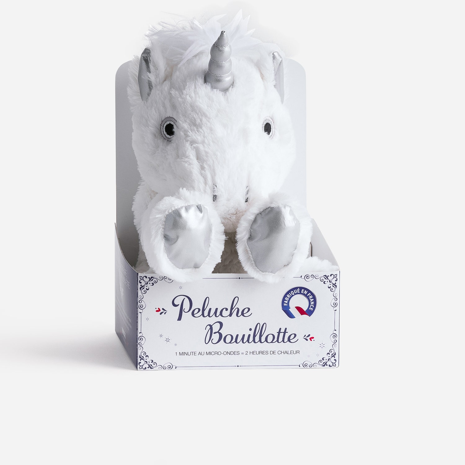 Peluche-bouillotte licorne blanche