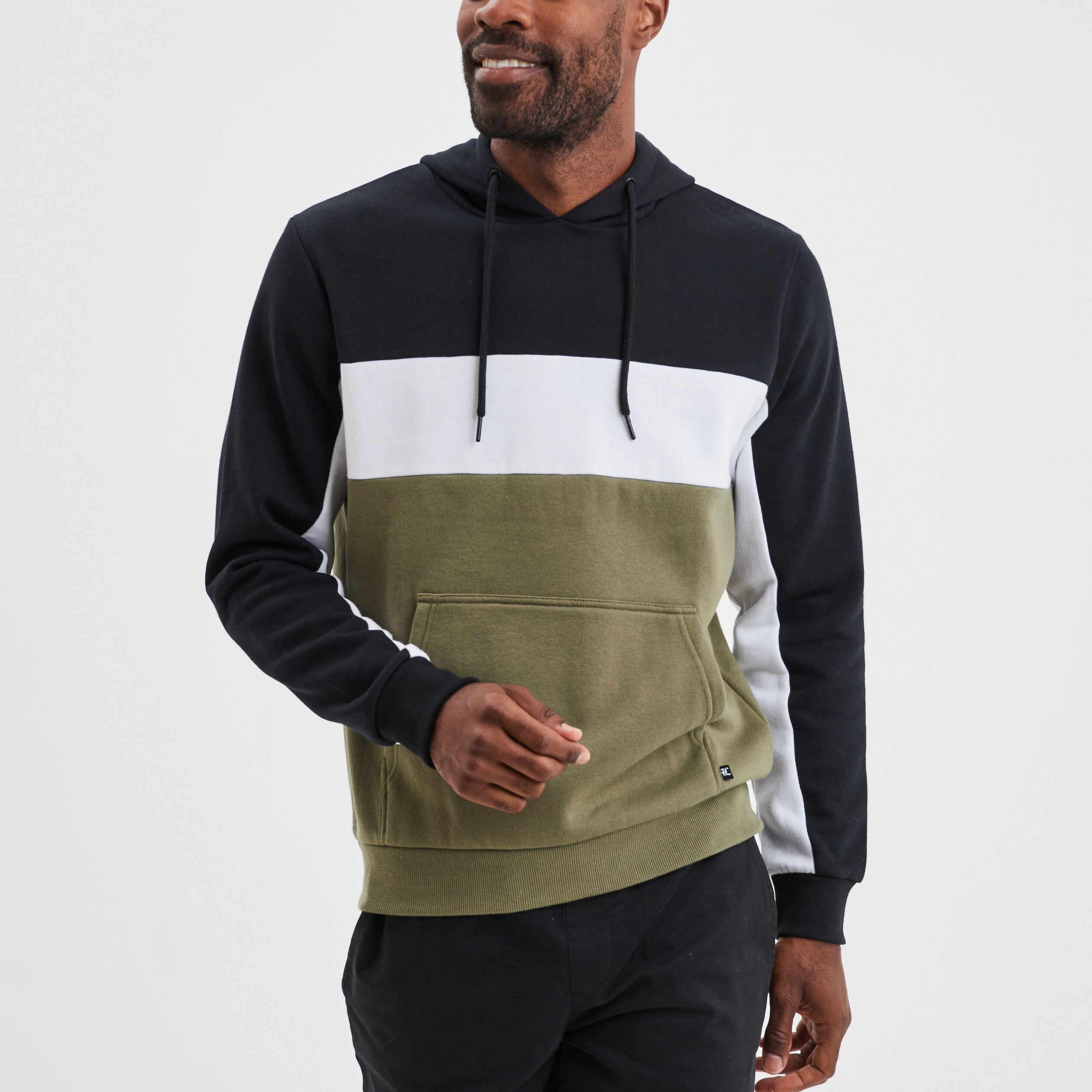 Sweat à capuche hoodie 1 poche vert kaki homme | La Halle