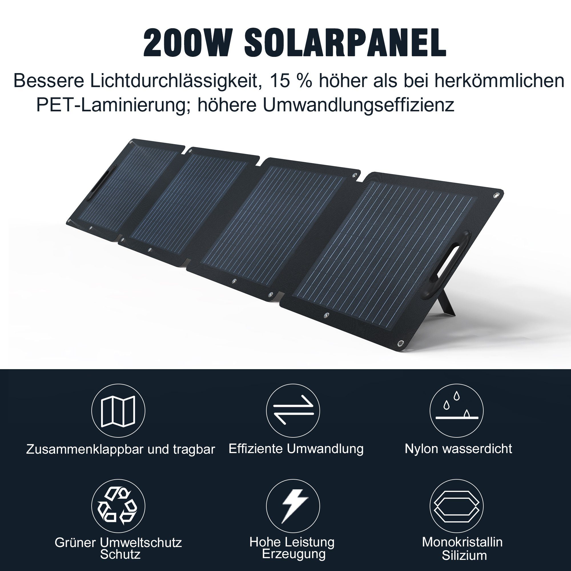 Merax Solaranlage SD200, 200,00 W, Monokristallin, Faltbar und Mobil, Solarmodul tragbar, Solarpanel wasserdicht