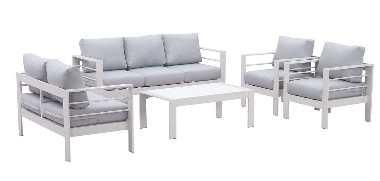 MeXo Gartenlounge-Set (Gletscherbach) Lounge Set modisches Gartenmöbelset für 6-7 Personen, Balkonset Sitzmöbel-Set Rahmen aus Aluminium Indoor Outdoor (Weiß)