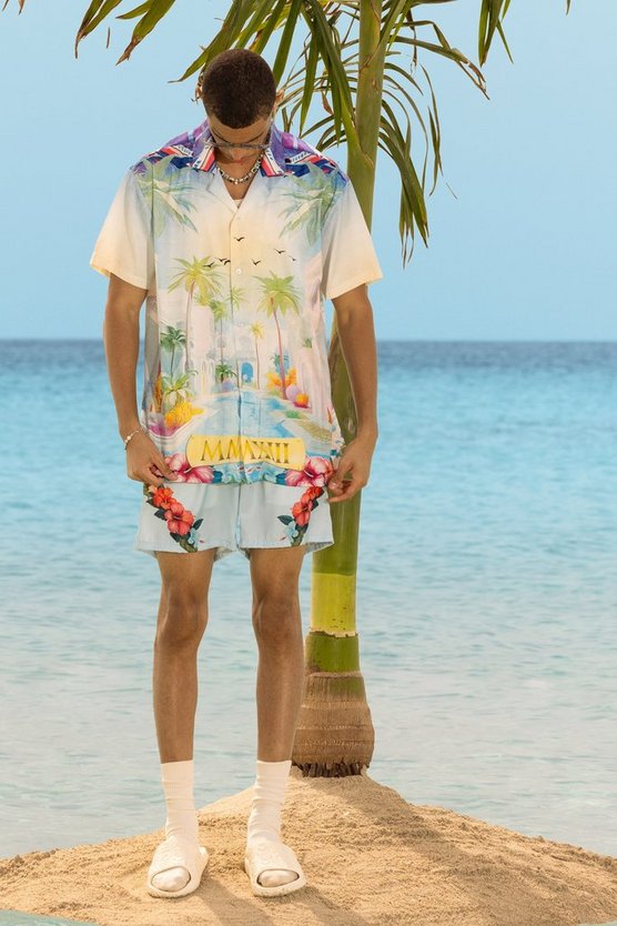 Kurzärmliges Oversize Mmxii Satin-Hemd & Shorts