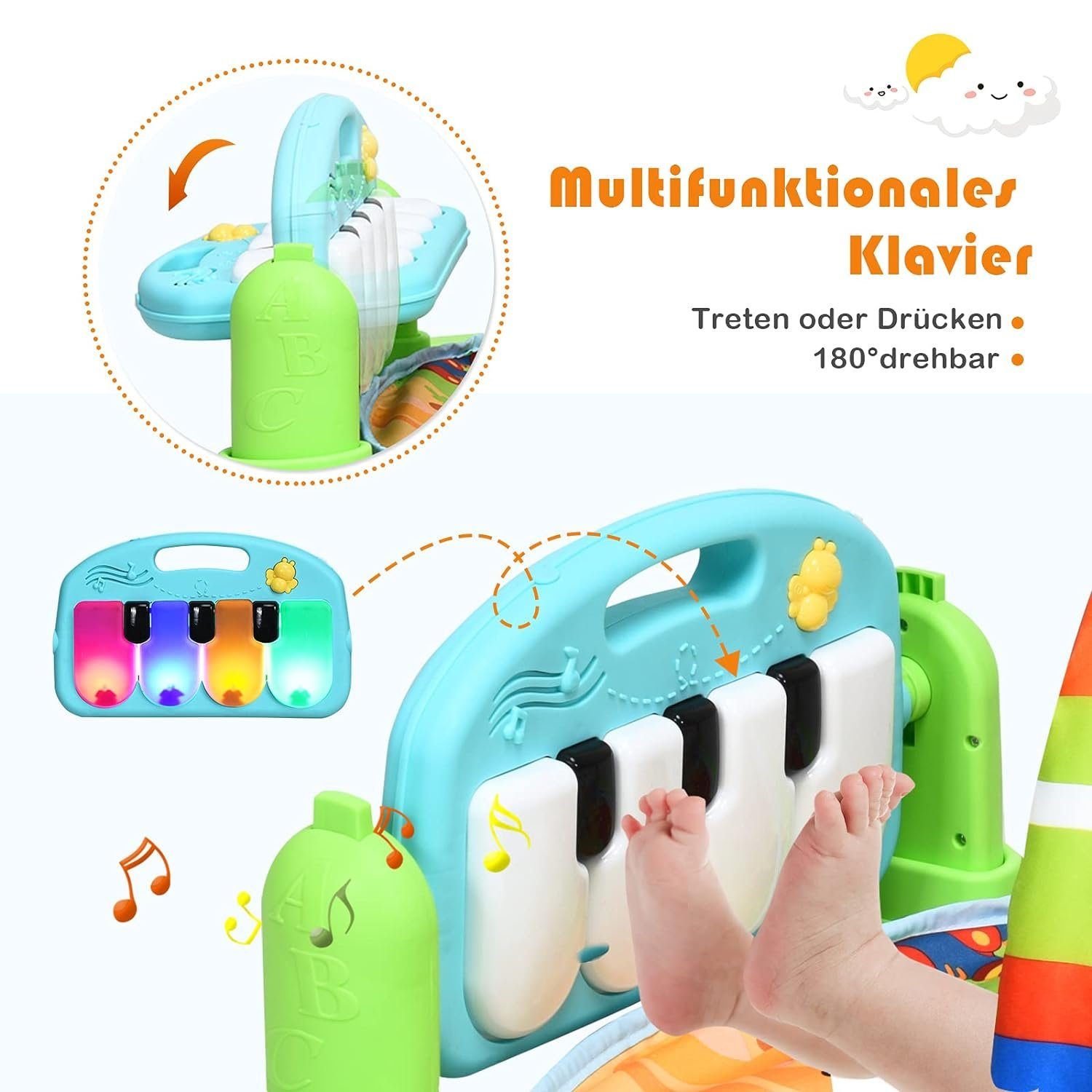 Krabbeldecke Erlebnisdecke, KOMFOTTEU, mit Spielbogen, mit Lichtern & Musik