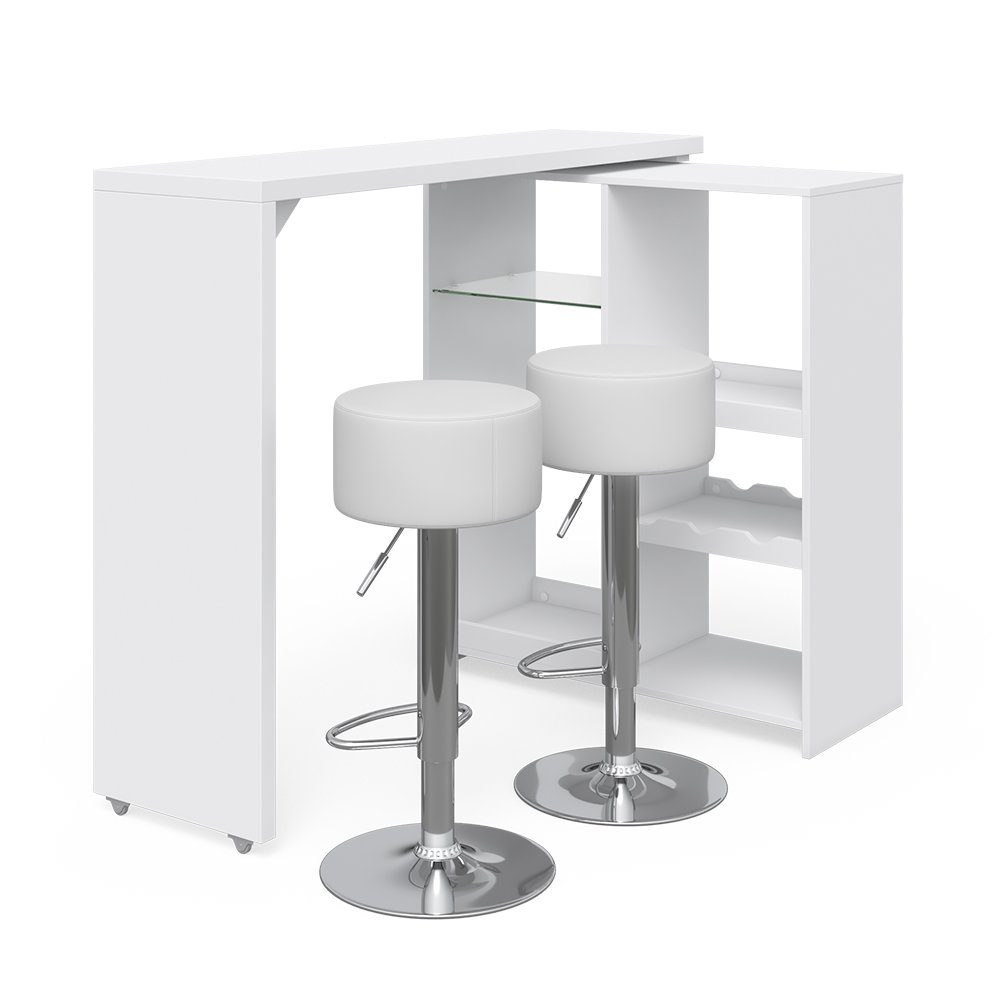 Vicco Bartisch Bartresen Stehtisch Bistrotisch VEGA Weiß drehbar inkl. Hocker