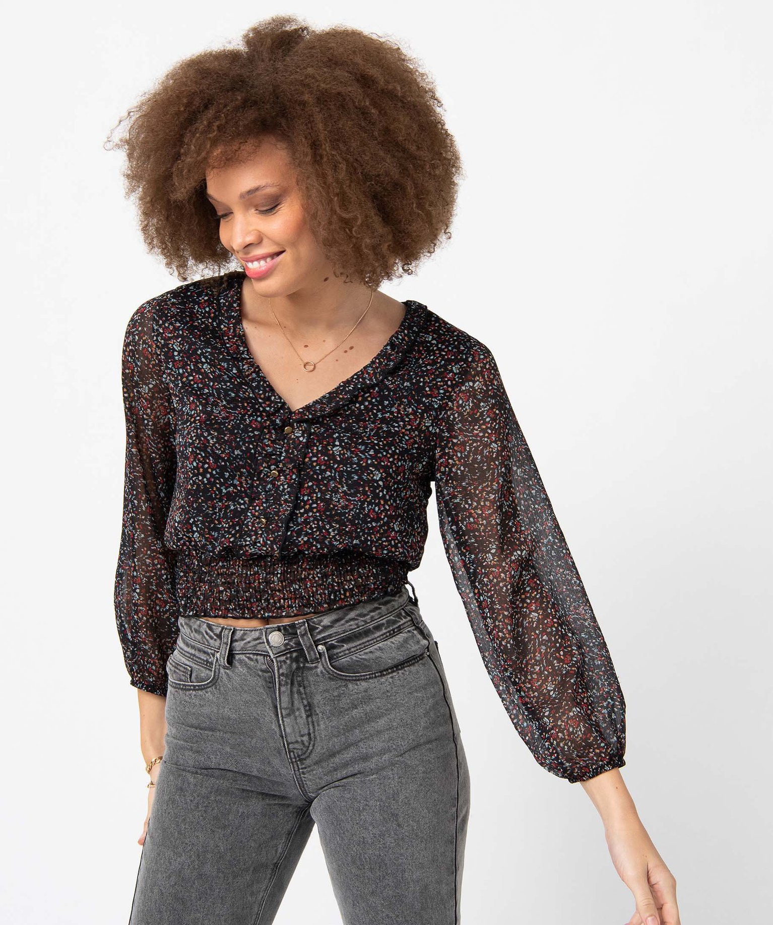 Blouse femme en voile à motifs fleuris imprime | GEMO