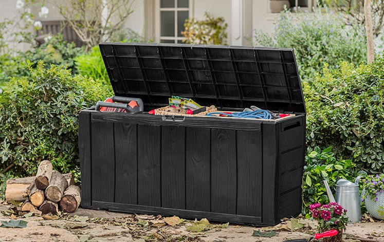 Keter Sherwood Auflagenbox, wetterbeständig - 270L 117x45x58 cm - Anthrazit Holzoptik