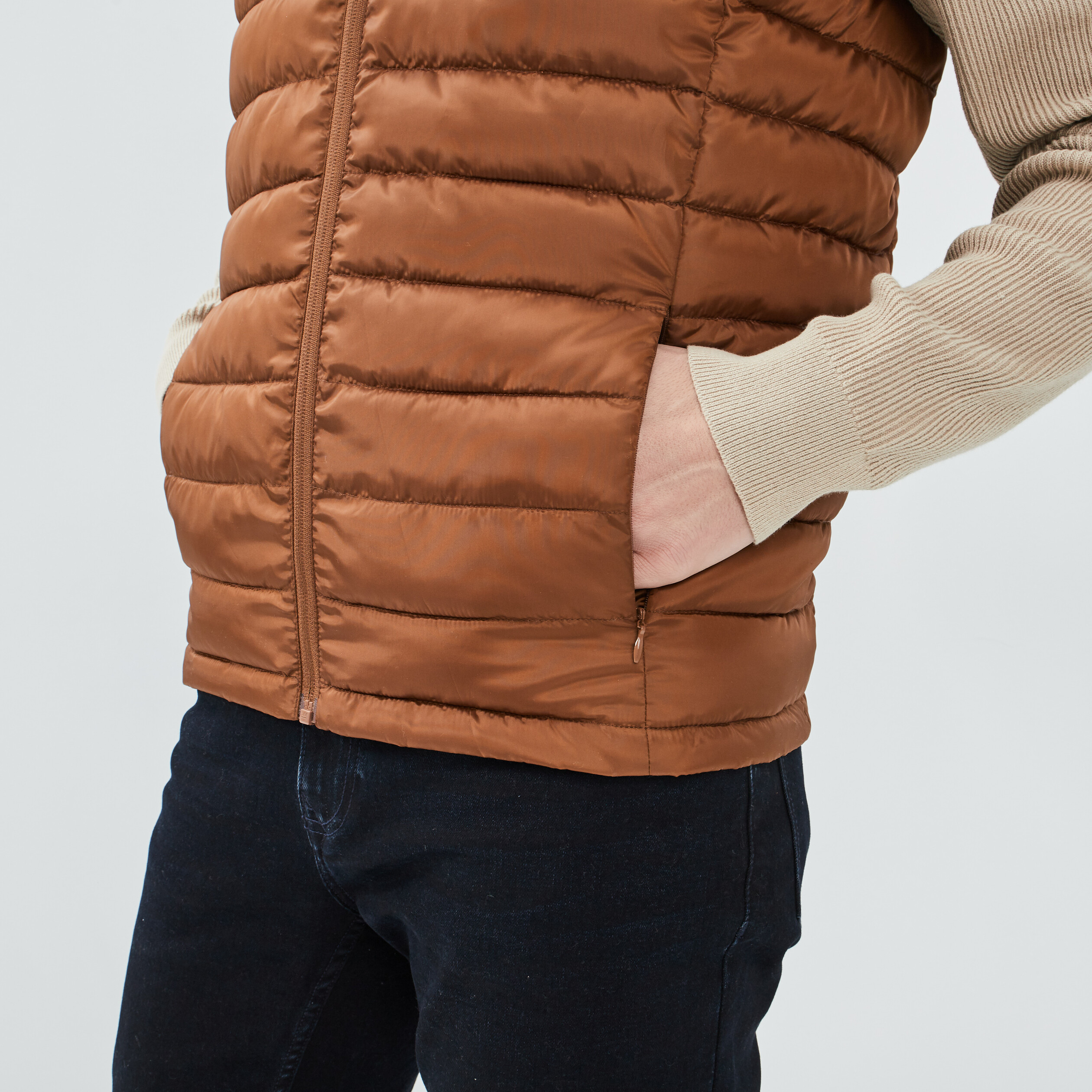 Doudoune droite sans manches camel homme | La Halle
