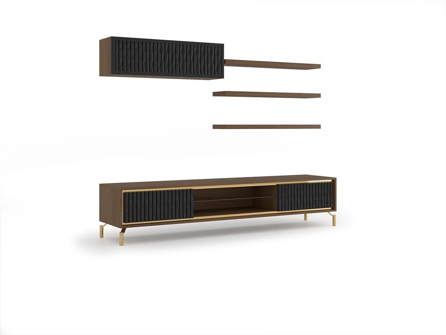 JVmoebel Wohnwand Komplett Wohnwand Wandschrank Holzmöbel Set 5tlg 3x Wandregale, (5-St., 1x TV-Ständer + 1x Wandschrank + 3x Wandregale), Made in Europa