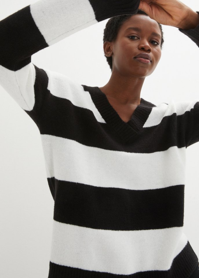 Gestreifter Pullover mit V-Ausschnitt