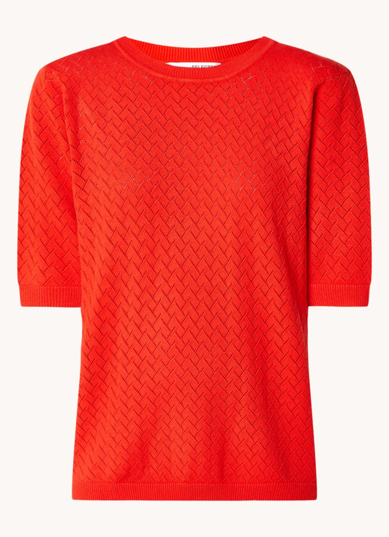 Selected Femme Helena fine-knit top with openwork design