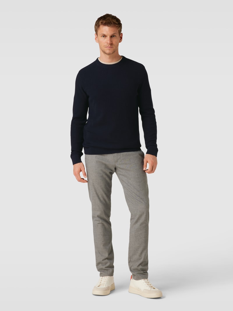 Strickpullover mit Strukturmuster in marineblau meliert