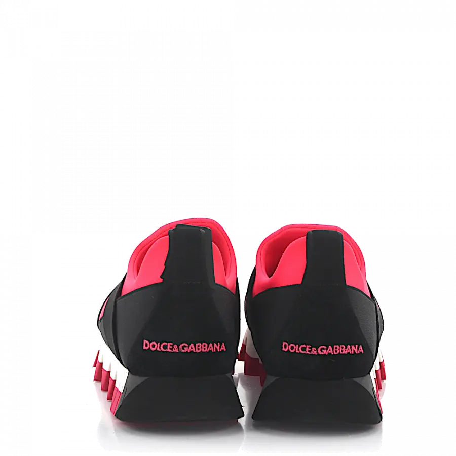 Dolce & Gabbana - Sneaker low Materialmix Textil Logo grau pink schwarz - schwarz