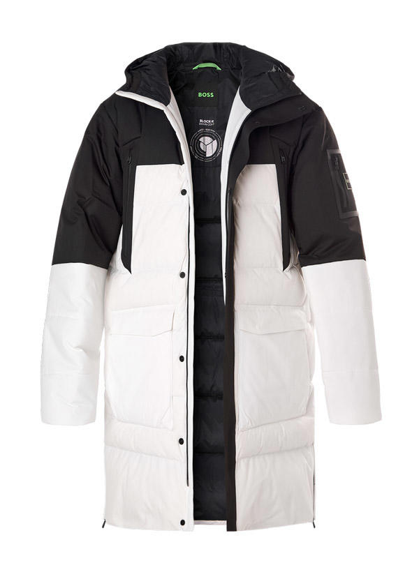 BOSS Green, Daunenparka Chester, Mikrofaser wasserabweisend, weiß-schwarz