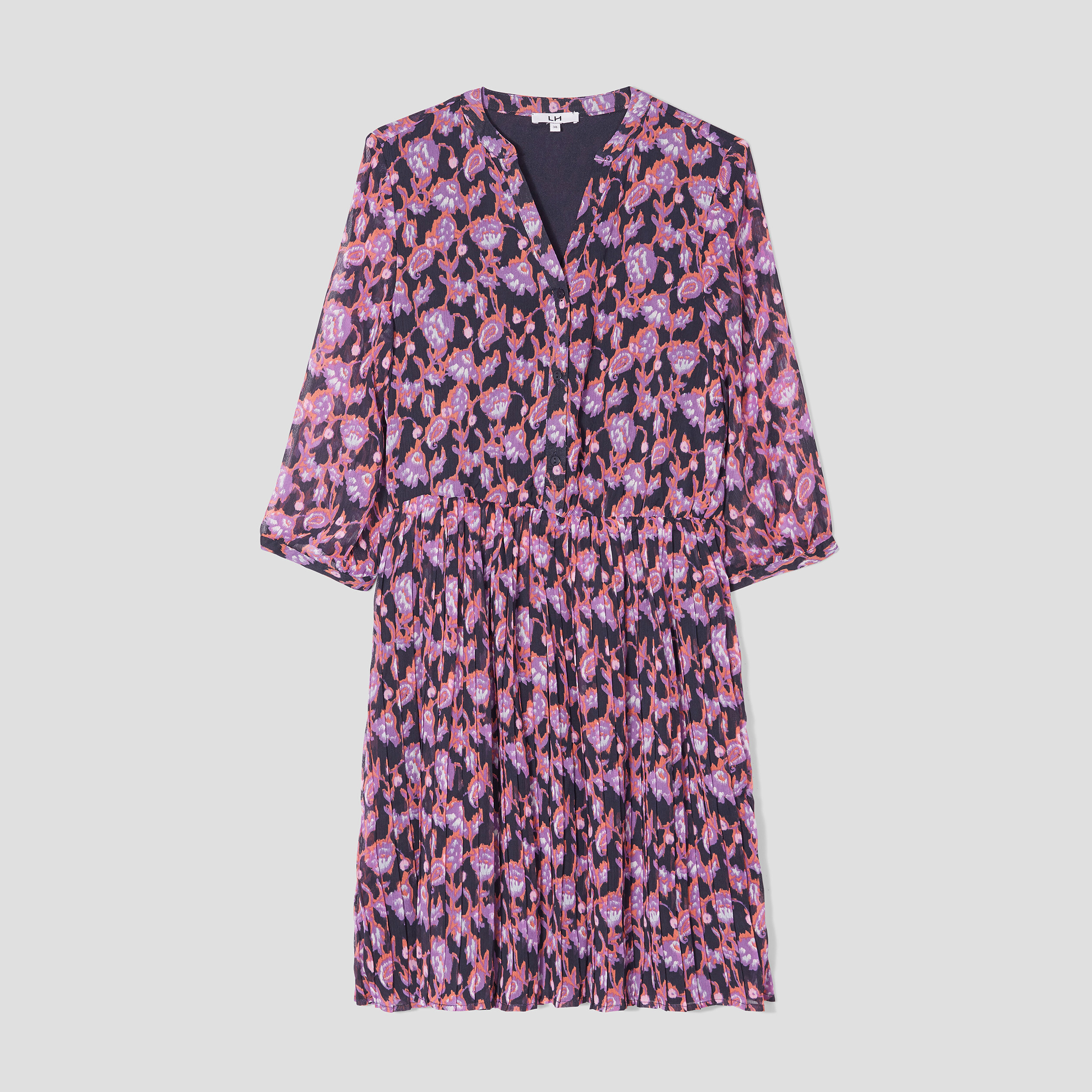 Robe évasée bas plissé manches 3 4 bleu marine femme | La Halle
