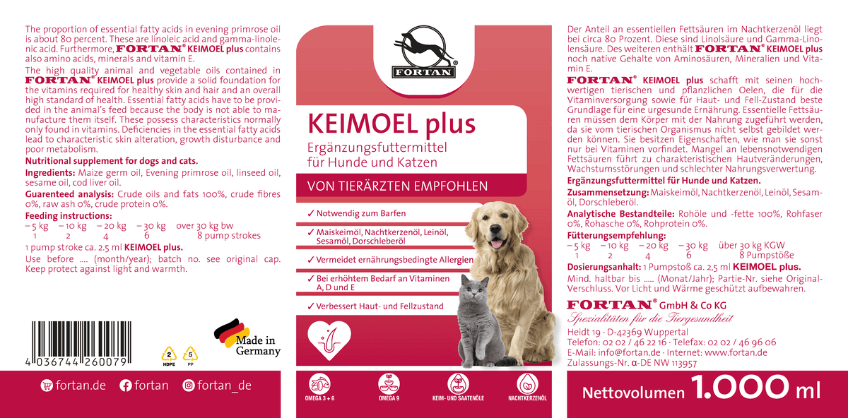 Fortan Ergänzungsfutter & Aufzucht Fortan Keimöl plus mit Gamma-Linolen 1 l