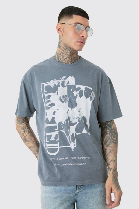 Tall zerrissenes Oversize T-Shirt mit floralem Print
