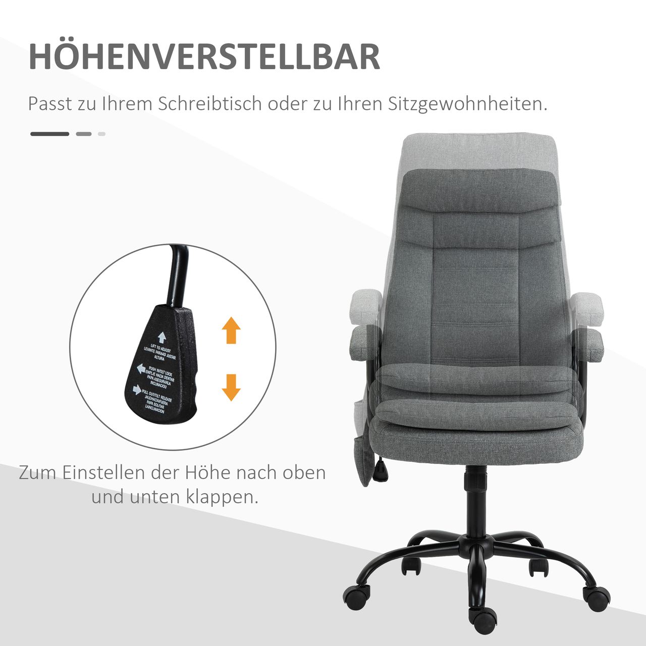 Vinsetto Massagebürostuhl Lendenwirbelsäulenmassage höhenverstellbar Grau