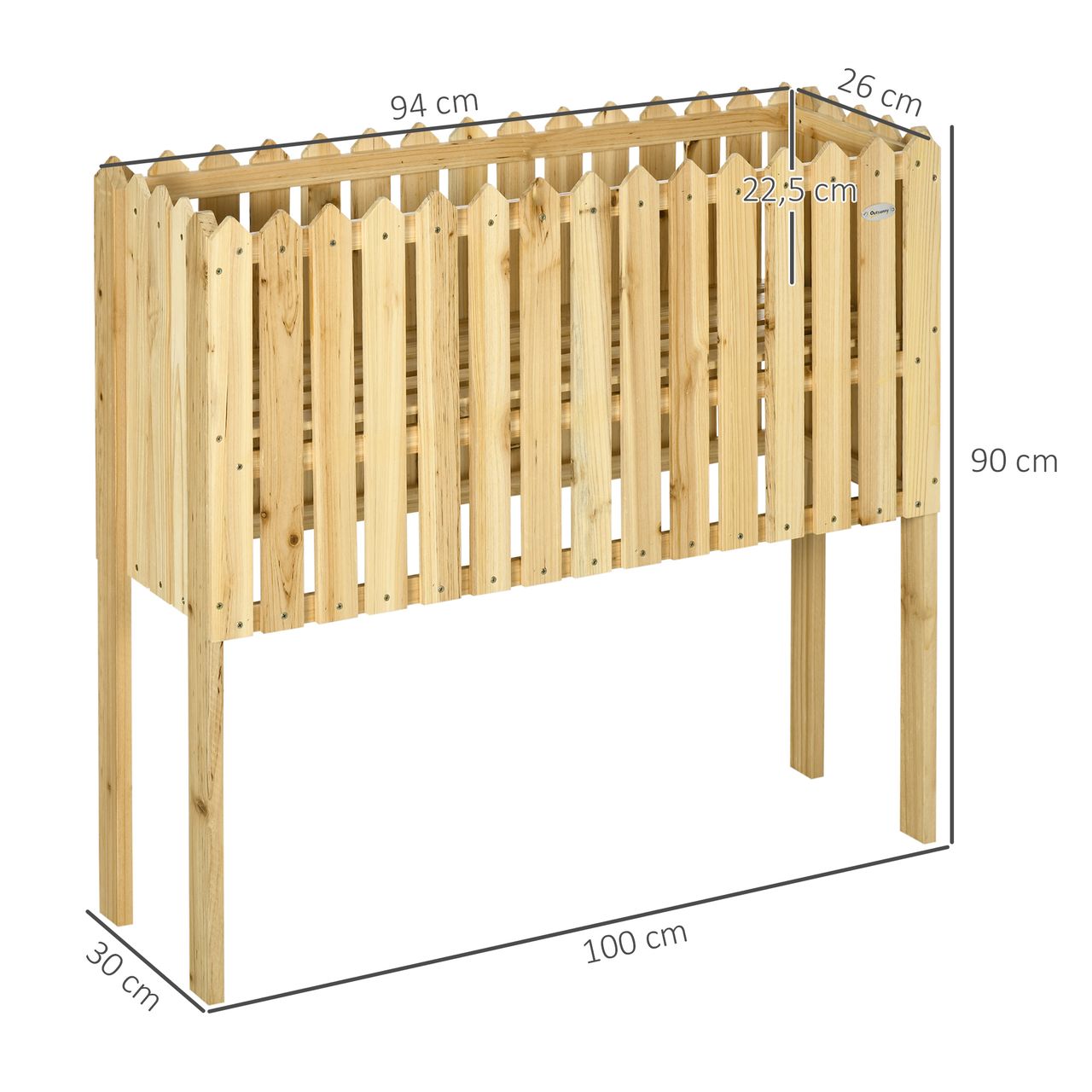 Outsunny Gartenzaun, 2-in-1 Holzzaun mit Blumentopfständer
