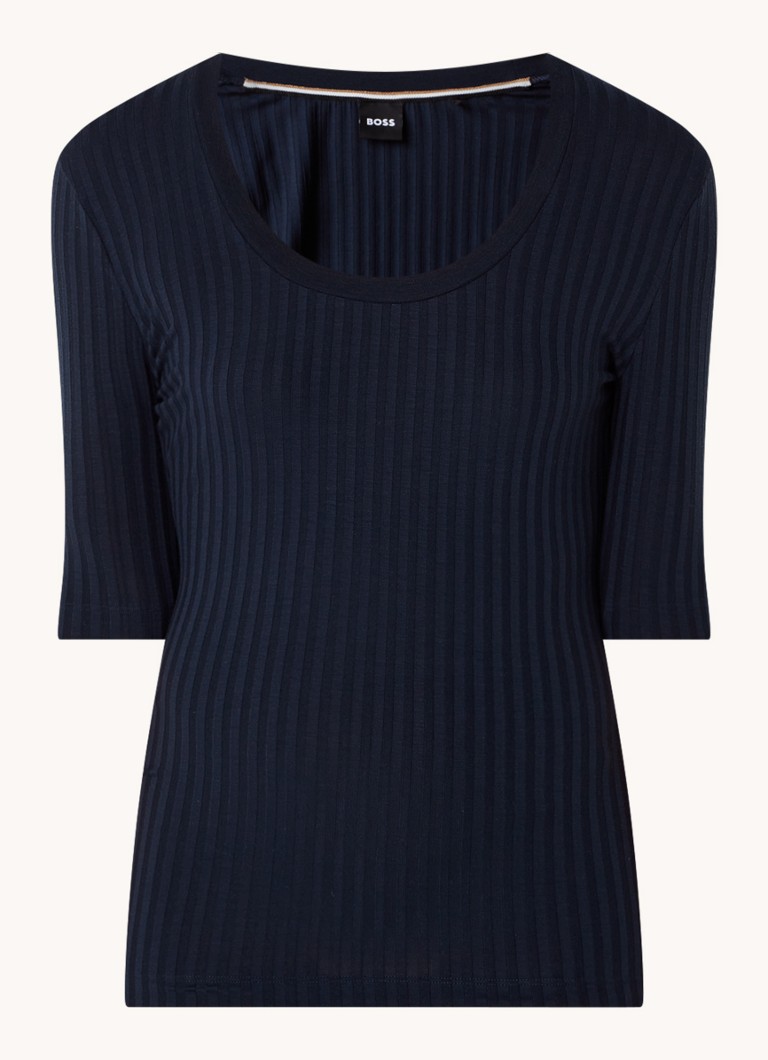 HUGO BOSS Effilie rib-knit T-shirt in lyocell blend