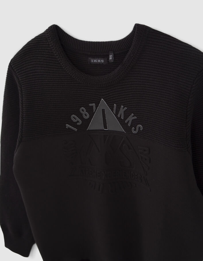 Pull noir bi-matière visuel embossé garçon