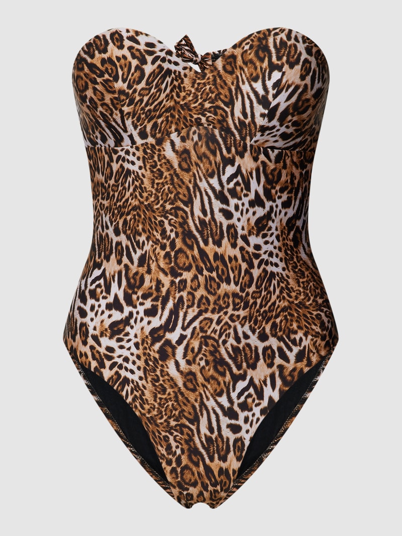 Badeanzug mit Animal-Print in hellbraun