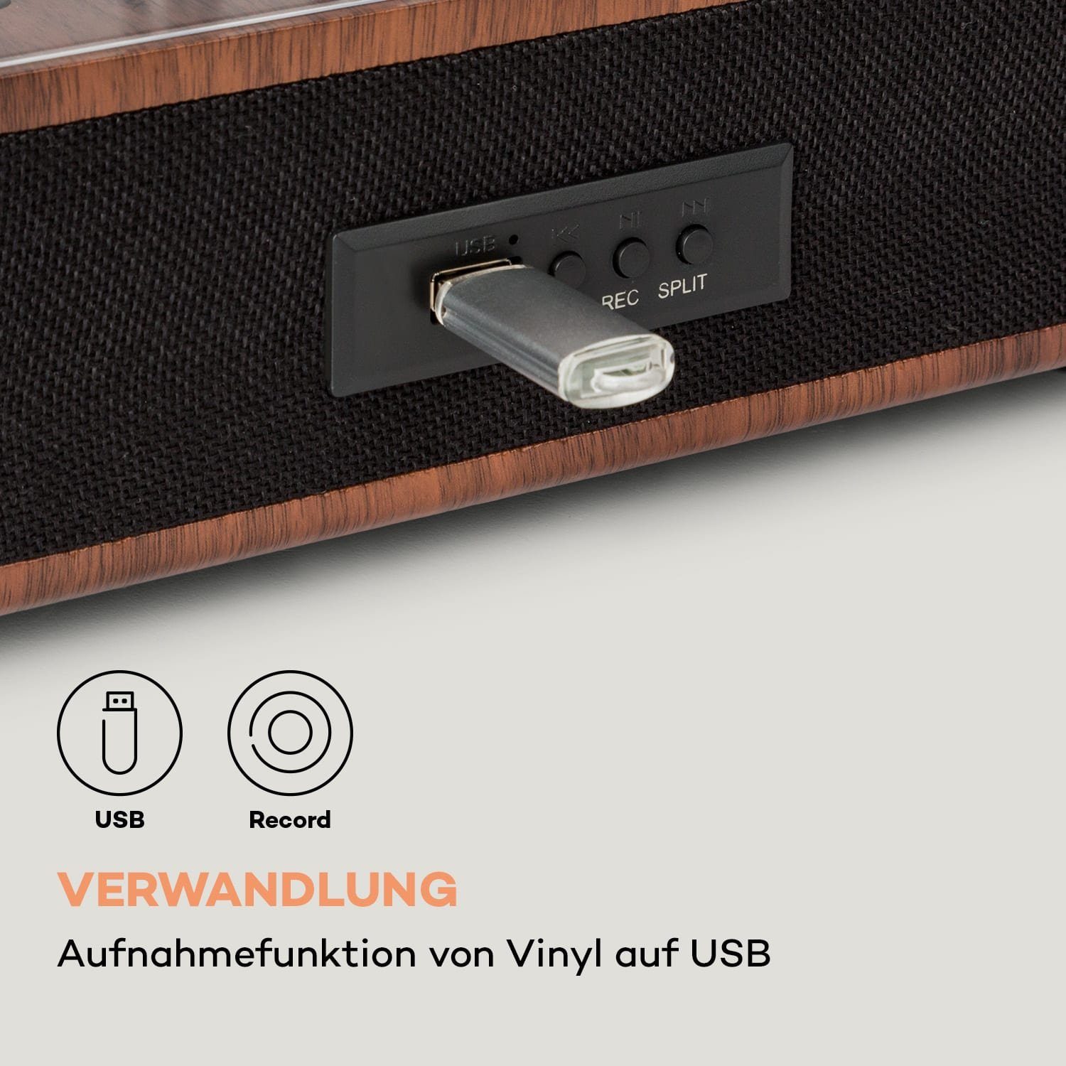 Auna TT-Classic Plus Plattenspieler (Riemenantrieb, Bluetooth, Schallplattenspieler mit Lautsprecher Vinyl Plattenspieler)