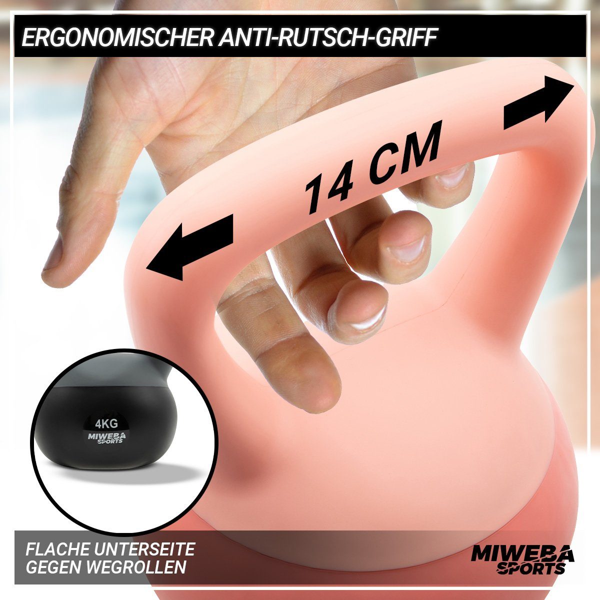 Miweba Sports Hantel Soft Kettlebell KB100 - verschiedene Varianten, (Anti-Rutsch-Griff - bodenschonend - Eisengranulat - Profi Fitness Schwunghantel - Indoor & Outdoor - Krafttraining - Workout - Ganzkörpertraining - Kugelgewicht - Kurzhantel - Kett