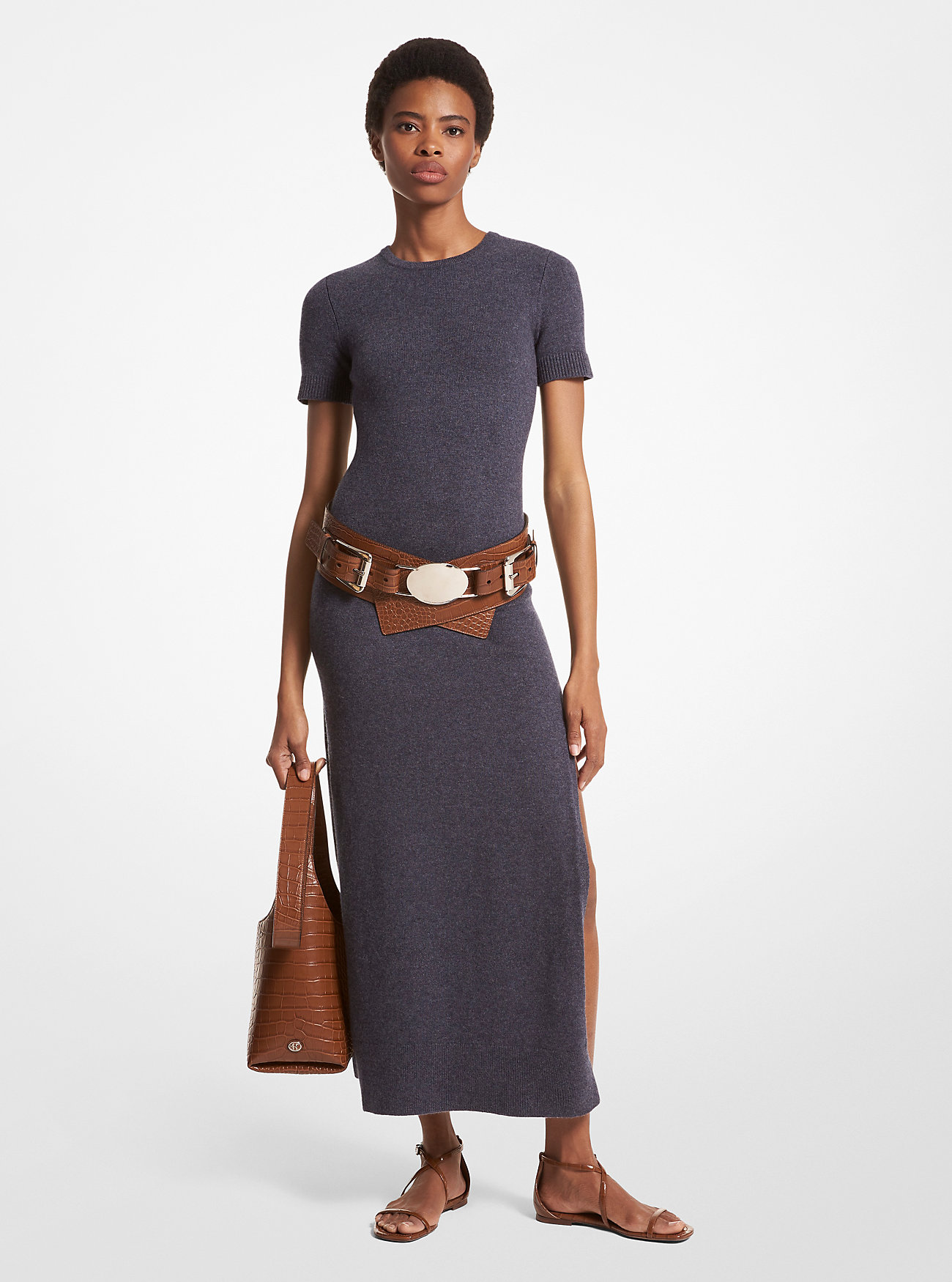 Stretch Cashmere Dress - INDIGO MELANGE