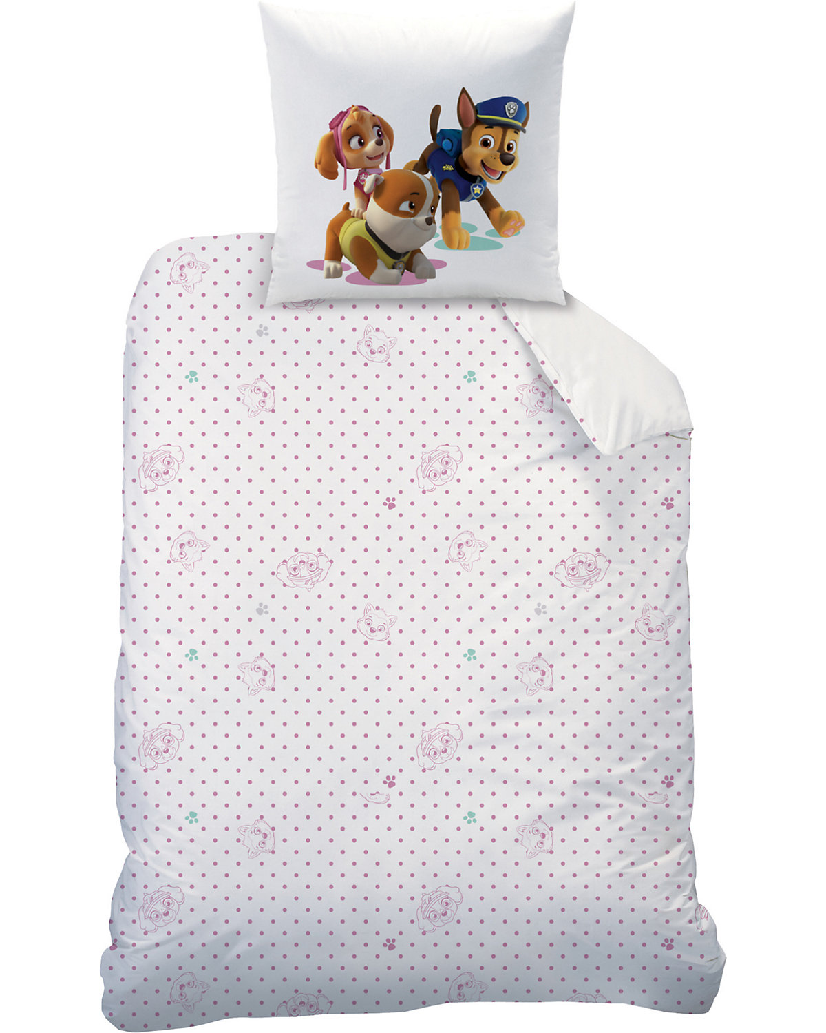 Wende-Kinderbettwäsche PAW Patrol, Renforcé, weiß,  135 x 200 cm + 80 x 80 cm