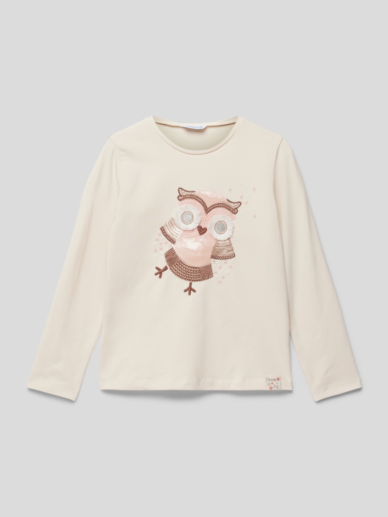 Longsleeve mit Motiv-Stickerei in ecru