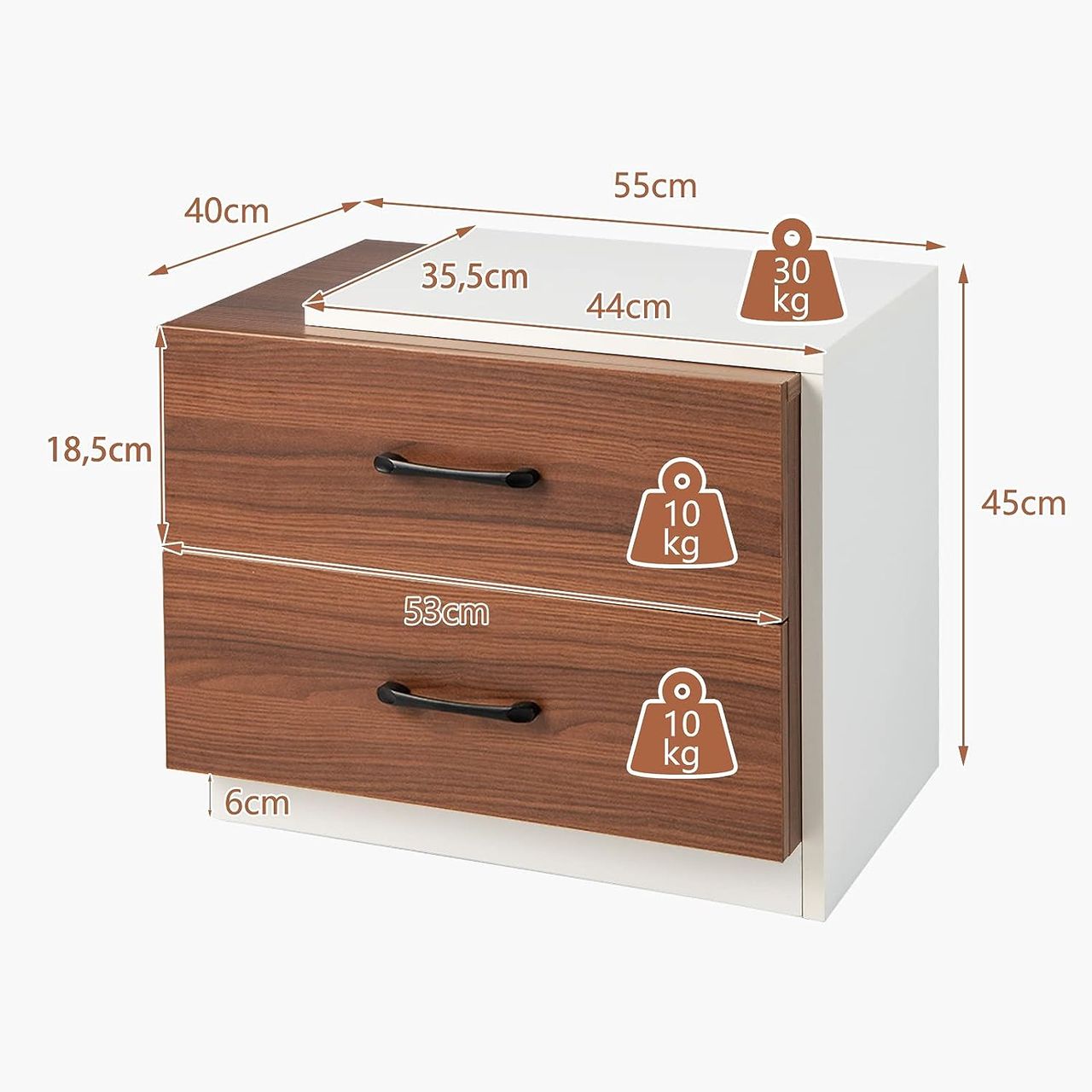 Costway COSTWAY Nachttisch mit 2 Schubladen