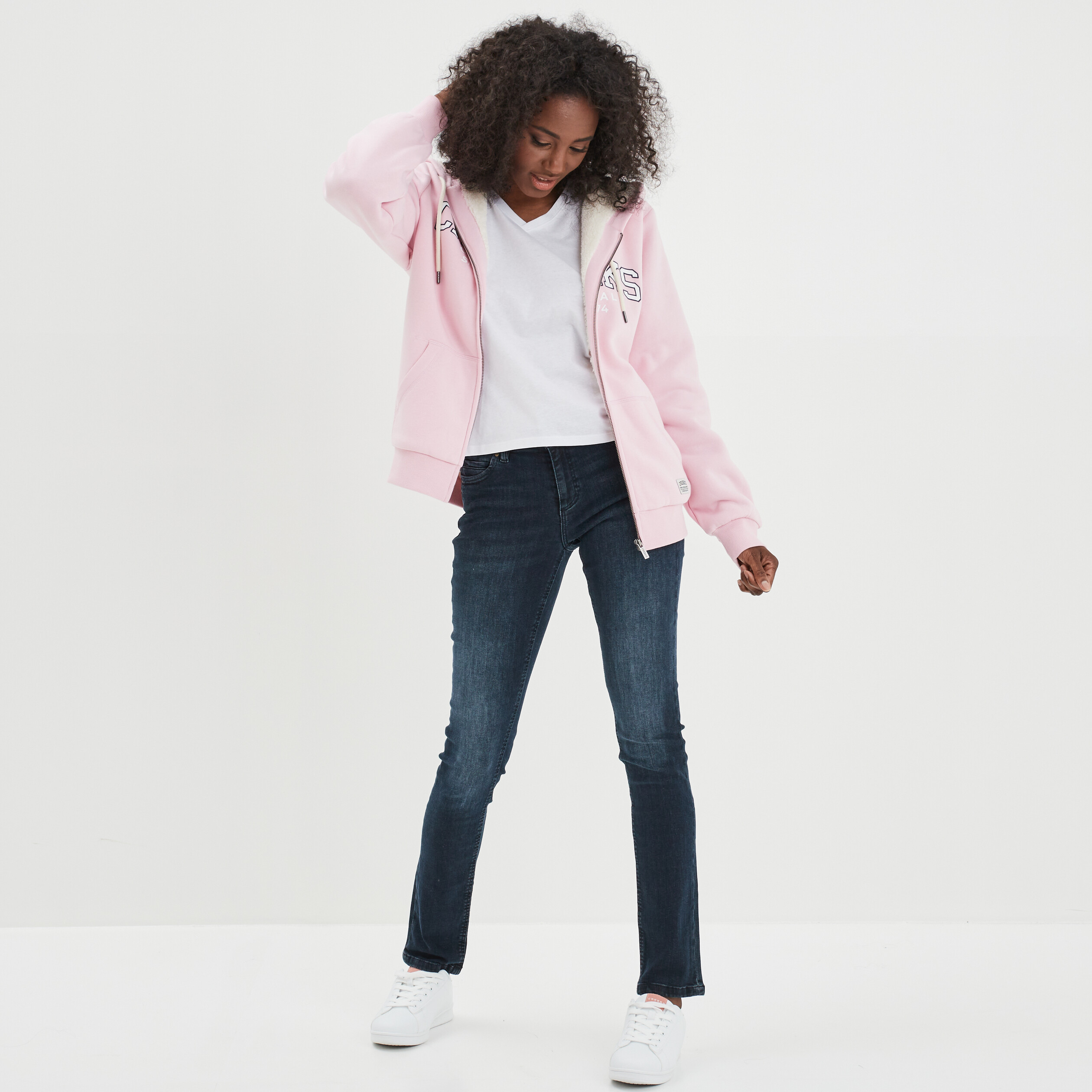 Sweat zippé à capuche doublure sherpa rose clair femme | La Halle