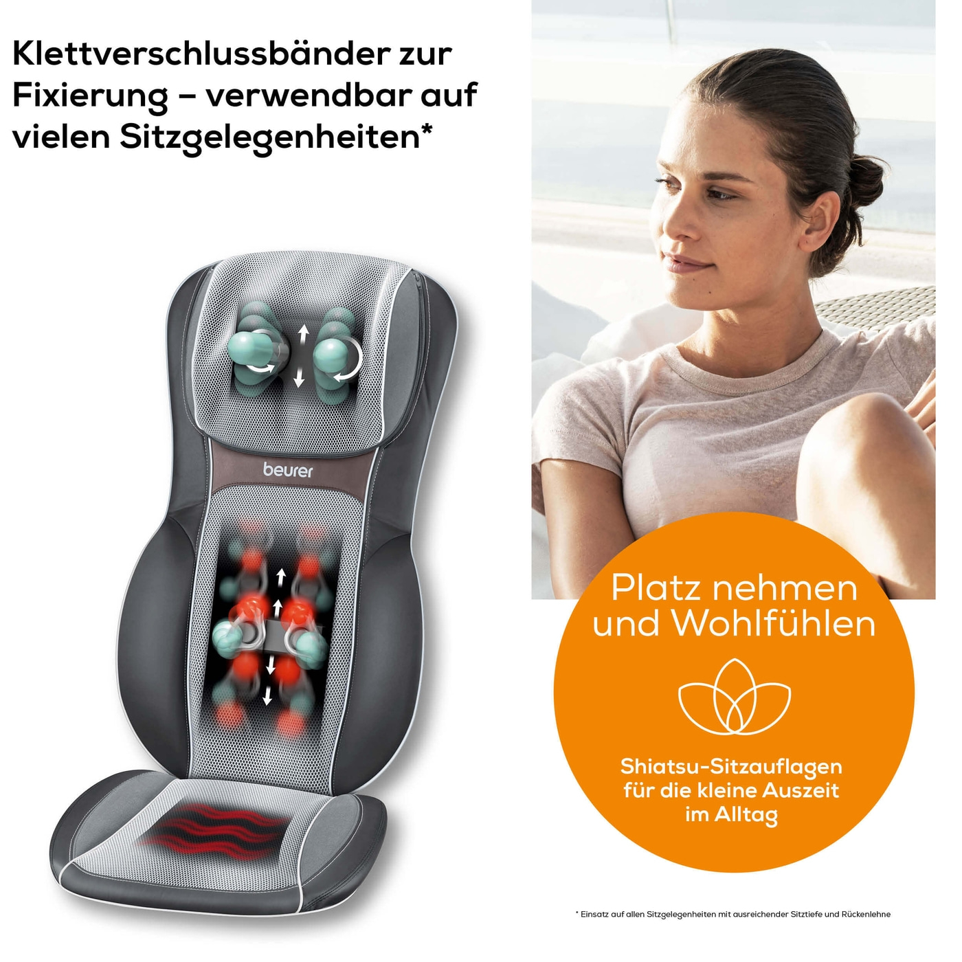 Beurer Shiatsu-Sitzauflage MG 295 HD 3D black-Sitzauflage Massagegerät für Roll-, Nacken- & Rückenmassage mit 3D Wipptechnik