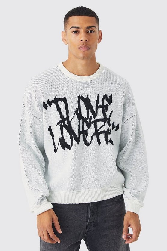 Kastiger Rundhals-Pullover mit Slogan