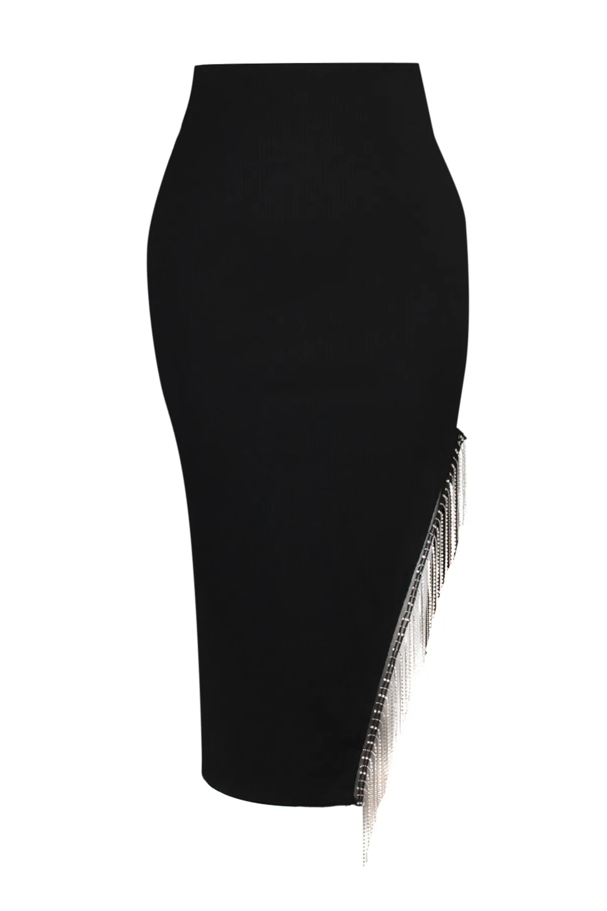 Trendyol Collection  Schwarzer asymmetrischer Strickrock mit glänzendem Schmuckstein TPRAW23ET00023