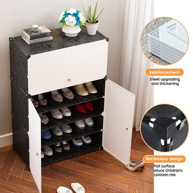 Wenta Schuhregal Modularer Schuhschrank schwarz 6-Ebenen, Doppeltüriger Schuhregal Hoch, 61x31x93cm, Platz für 18-30 Paar Schuhe