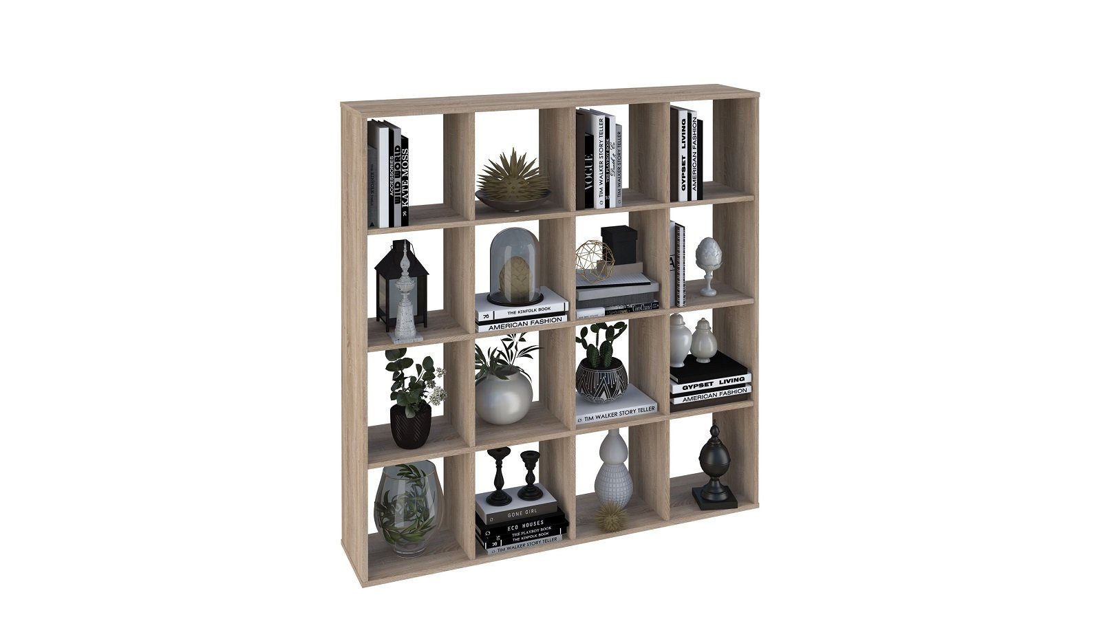 Polini Home Raumteilerregal Polini Home Raumteiler Bücherregal Regal Eiche 16 Fächer