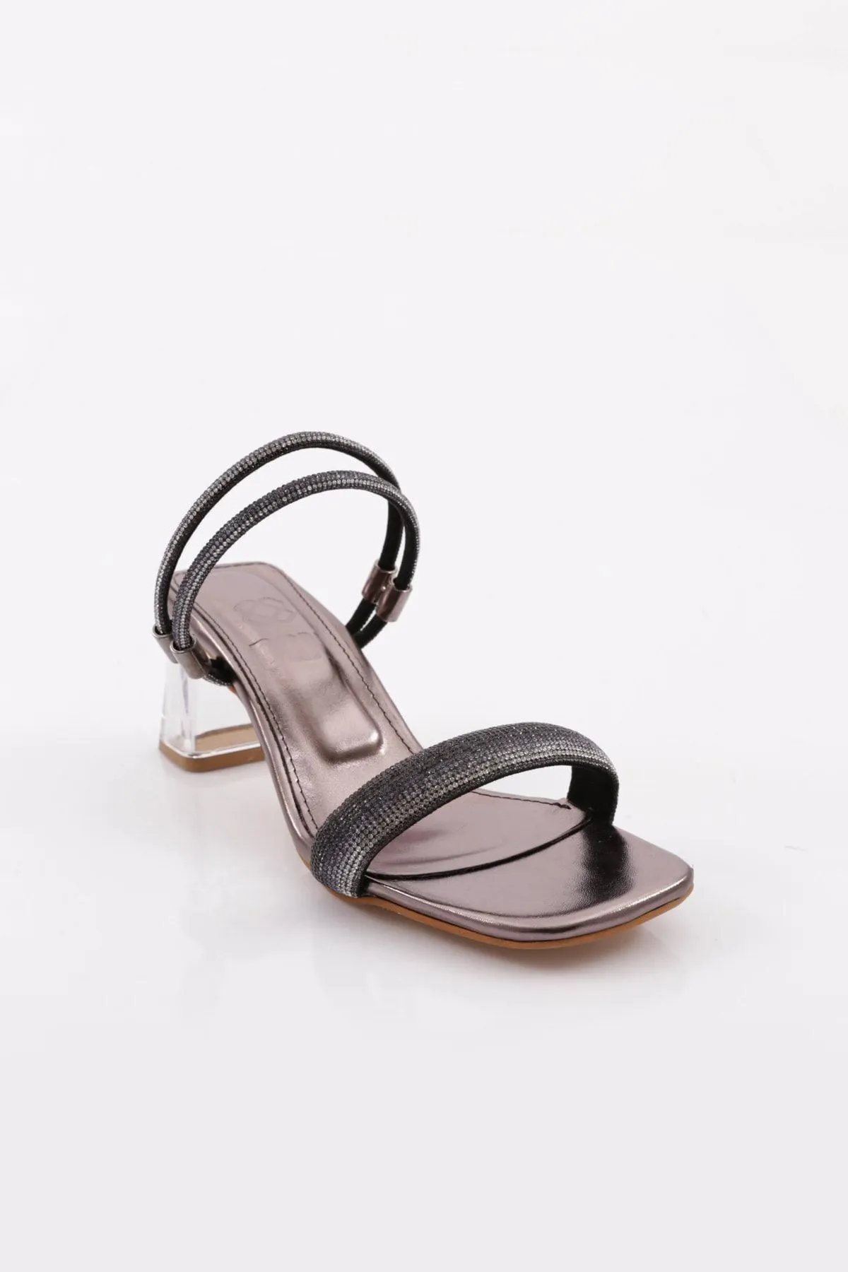 DGN  Transparente Sandalen mit quadratischer Zehenpartie und Absatz für Damen - Platin Metallic
