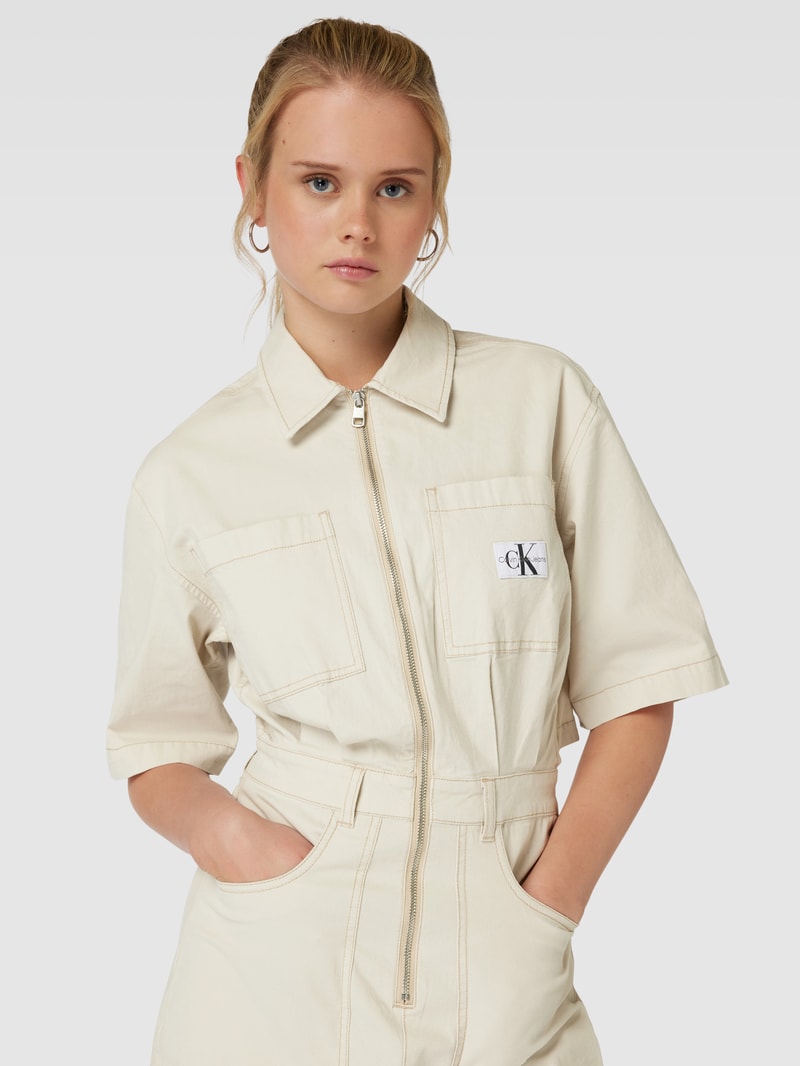 Jumpsuit mit Umlegekragen Modell 'UTILITY' in ecru