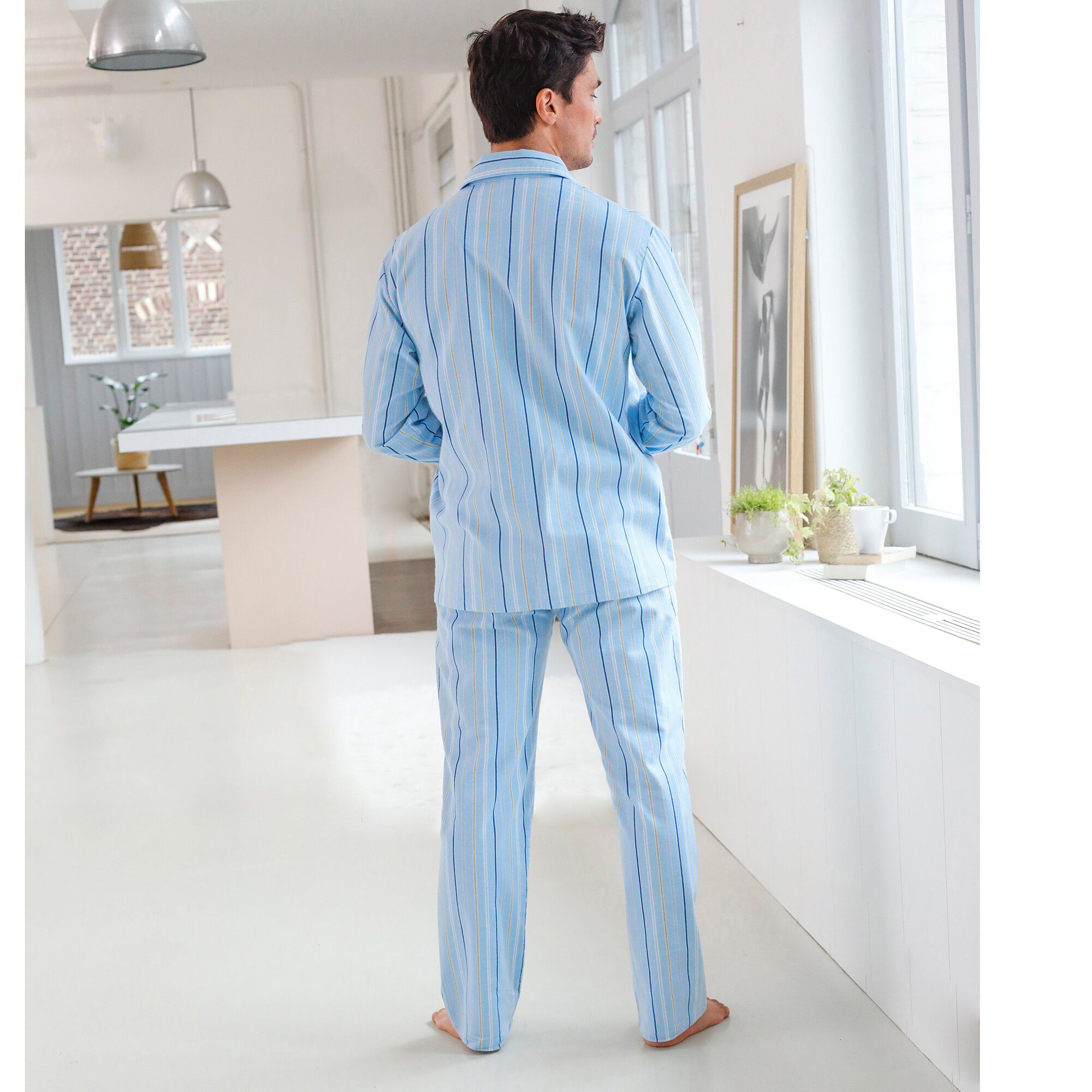 Pyjama boutonné rayé flanelle